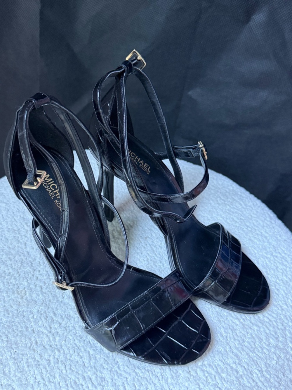 Michael Kors Black Croc-Effect Strappy Heel Sandals - Picture 7 of 7